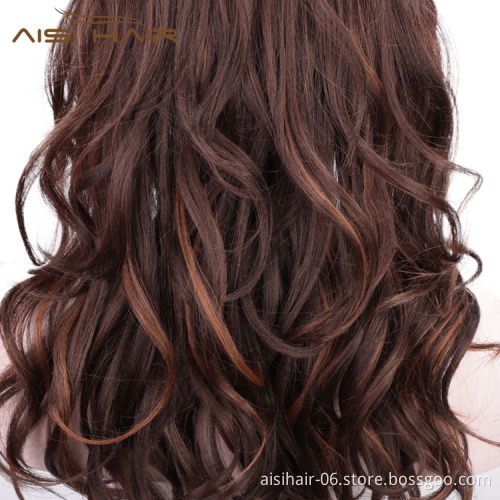 Aisi Hair Heat Resistant Hair Body Wave Wig Synthetic Mixed Brown Long Wig For Black White Women Party Fashion Cosplay Wigs